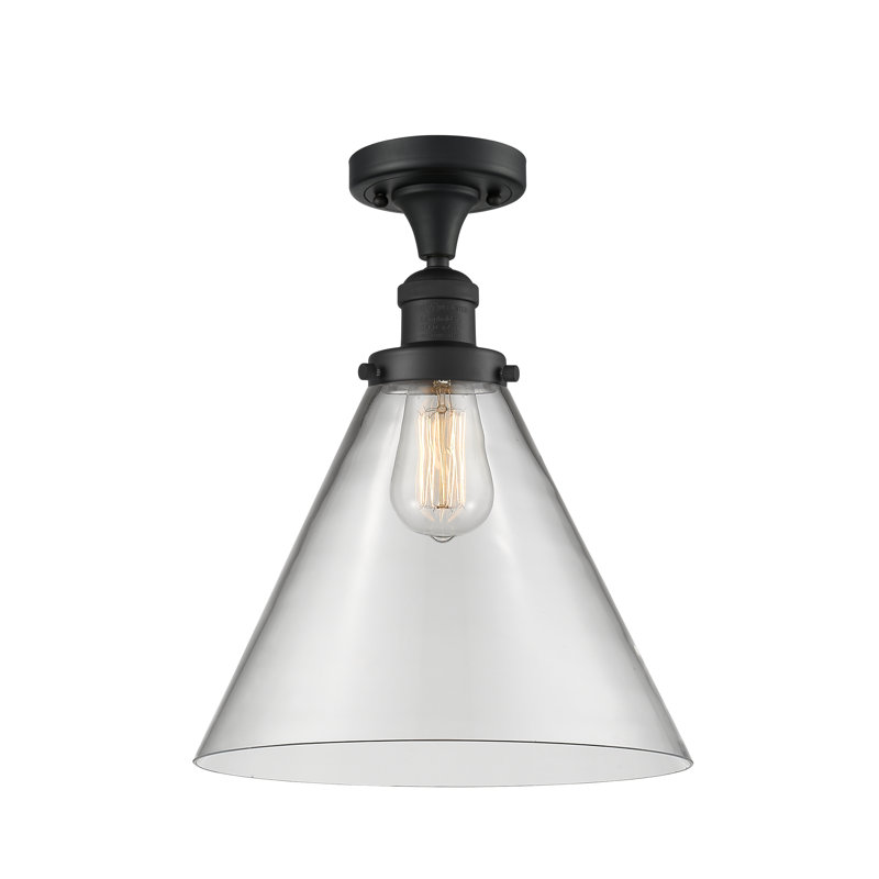 Plafonnier semi-encastré 1 lumière 12 po Chris, Ampoule non incluse, Transparent / clair, Noir mat
