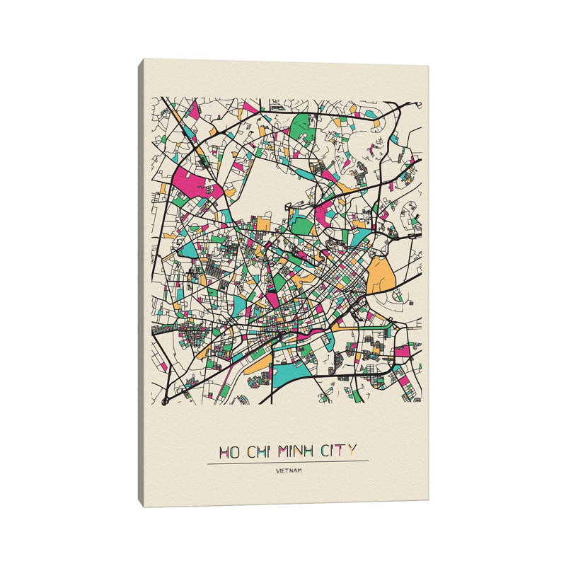 Ho Chi Minh City, Vietnam Map by Ayse Deniz Akerman - Wrapped Canvas Gallery-Wrapped Canvas Giclée