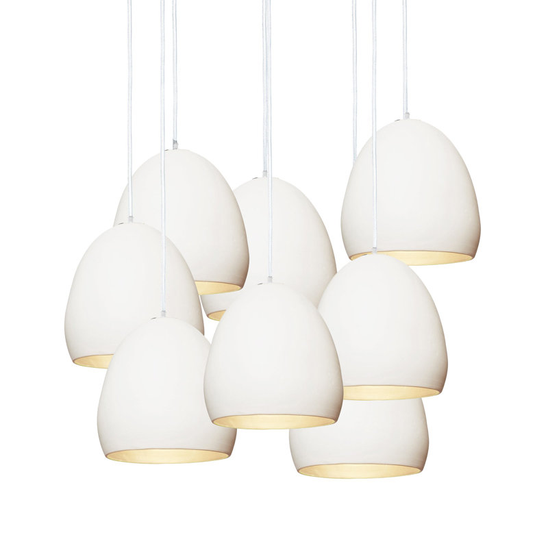 Lustre géométrique en grappe 8 lumières Clay, Incandescent, H 84 po x l 22 po x P 22 po, Blanc