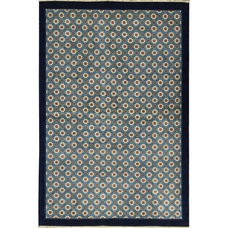 Tapis bleu et bleu marine noué à la main de haute qualité