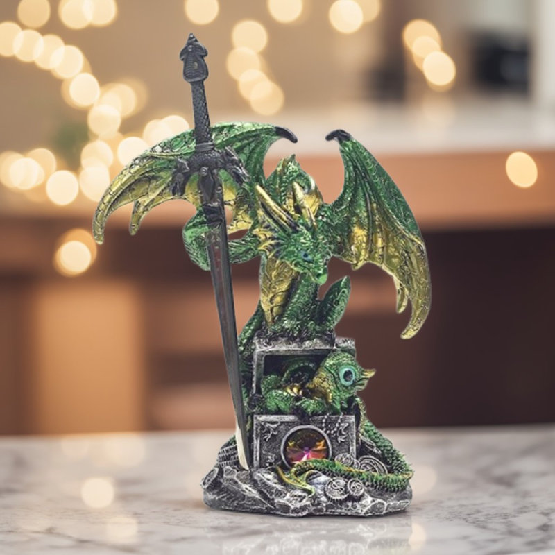 Figurine dragon vert 6 "avec boîte à trésors H 6"