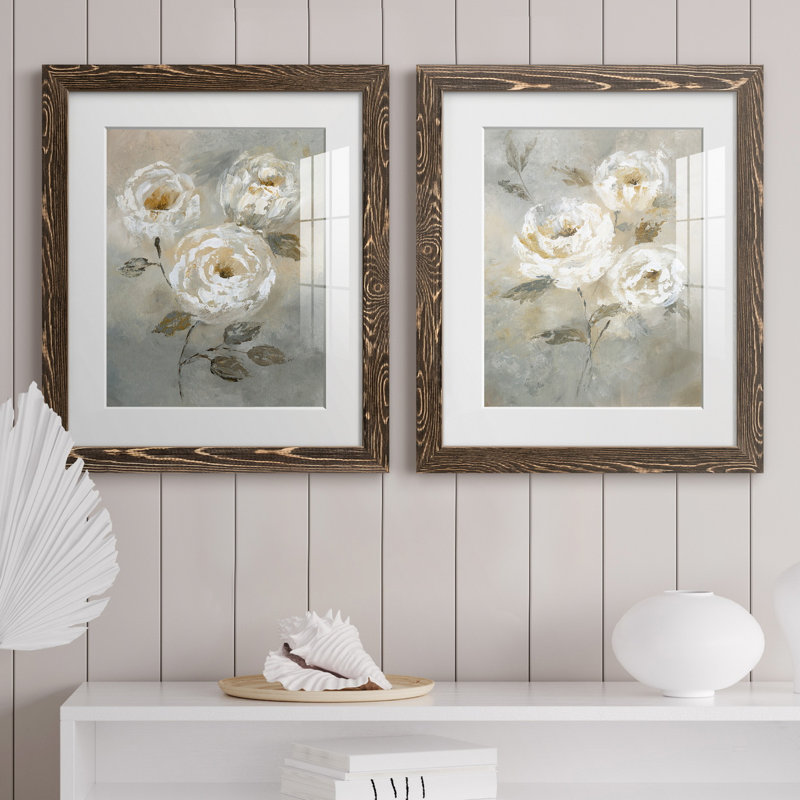 «Soft and Bold I», ensemble de 2 reproductions d'art, Blanc, Papier avec cadre noyer, H 24 po x l 36 po x P 1,5 po
