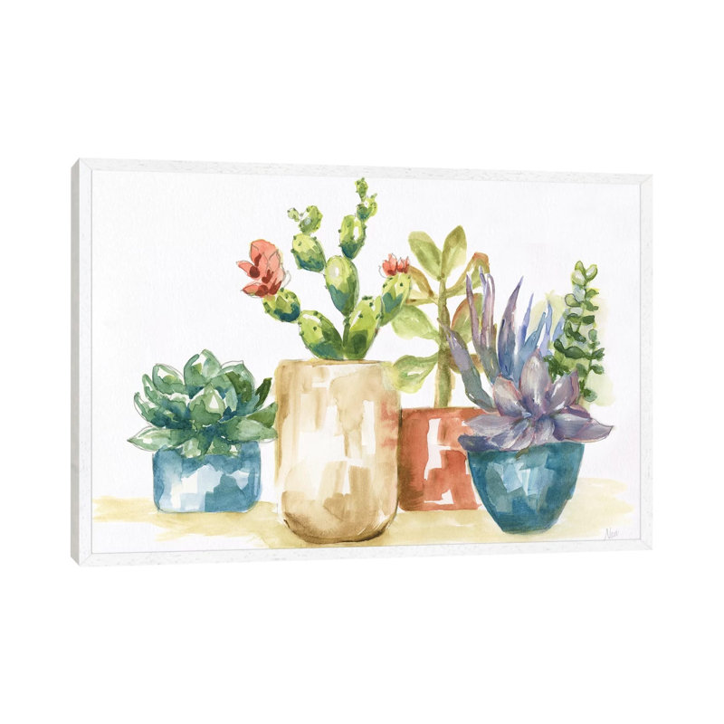 Summer Succulents I - Painting on Canvas, 101.6 cm H x 66.04 cm W, White Framed