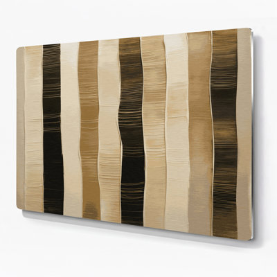 Horizontal Striped Light Beige Charcoal Beige Metal Wall Art
