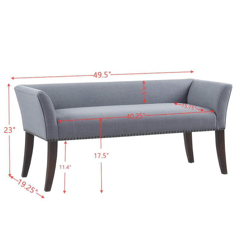 Slate Blue Upholstered Bench with Espresso Wood Legs