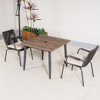 Ensemble de salle à manger pour 2 personnes en métal avec table carrée, coussins inclus