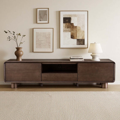 Meuble télé moderne en bois massif 71 po avec rangement et tablette ouverte pour téléviseurs de 75 po ou moins Minerva Harrison