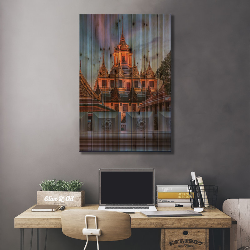Temple thaïlandais au crépuscule, H 26 po x l 18 po x P 1,5 po
