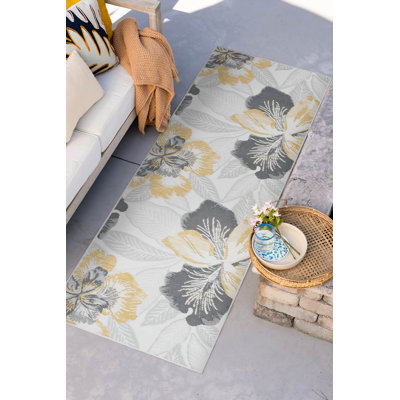 Zulema Floral Reversible Flatweave Polypropylene Indoor / Outdoor Area Rug - Cream