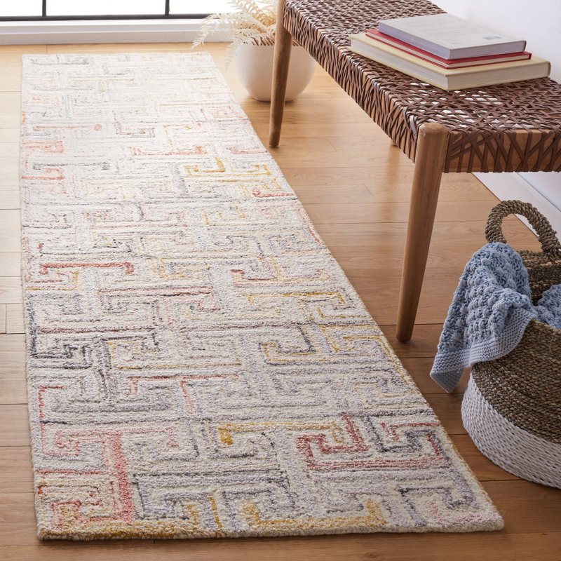 Tapis intérieur / extérieur gris en laine touffeté à la main Patchwork 6 pi 7 po x 8 pi 10 po Patchwork