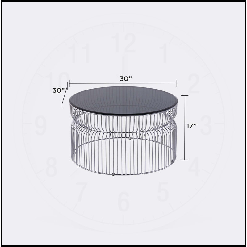 Table basse moderne en métal avec plateau en verre trempé teinté de 30 pouces, Chrome