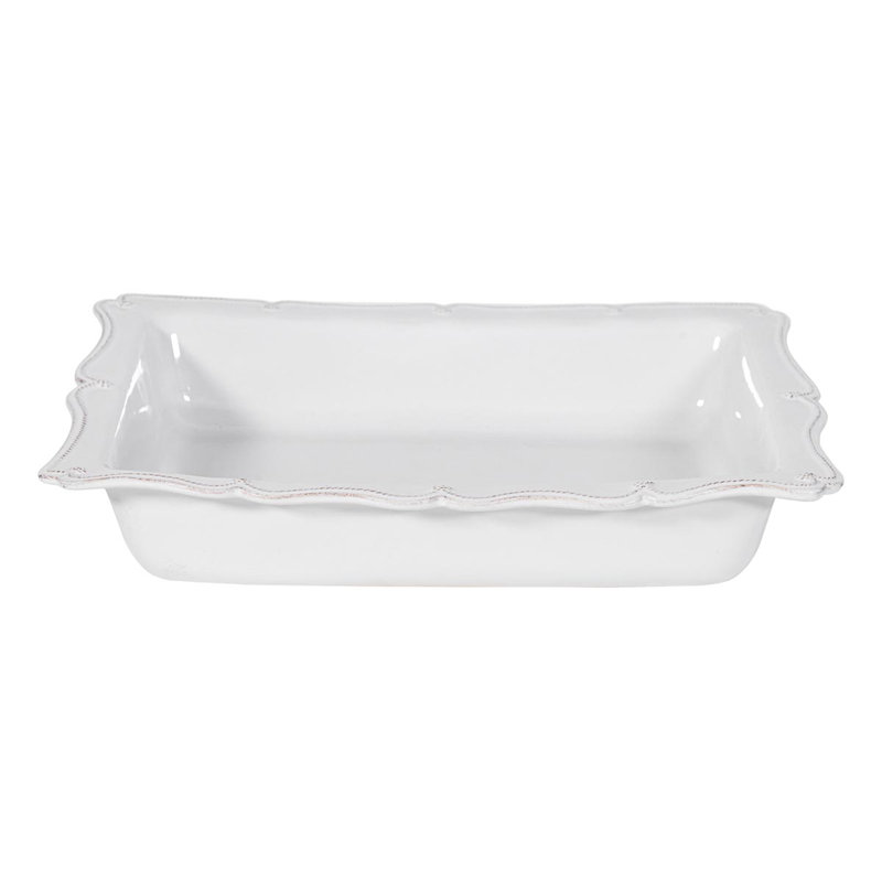 White Rectangular Stoneware Casserole Dish with Twisted Cord Trim