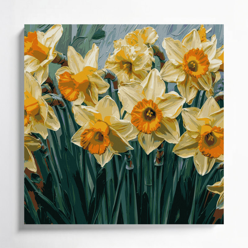 «Botanical Daffodils», art mural sur toile brune, H 8 po x l 8 po