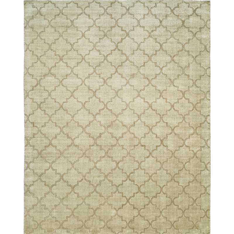 Tapis décoratif à motifs géométriques en laine/viscose beige, 8 pi x 10 pi