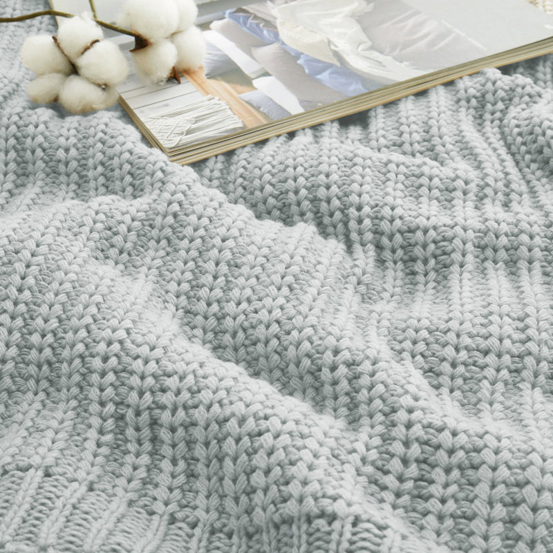 Jeté en tricot ultra doux - Jeté douillet et confortable, canapé décoratif, 50 po x 60 po, Gris clair
