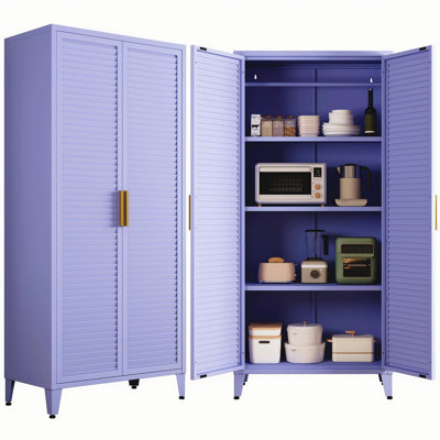Purple Farmhouse Metal Storage Cabinet, 61" Tall Kitchen Pantry Cabinet with 2 Farmhouse Louvered Doors & 3 Adjustable Shelves, Multipurpose Organizer for Bedroom, Laundry Room, Gym, Office