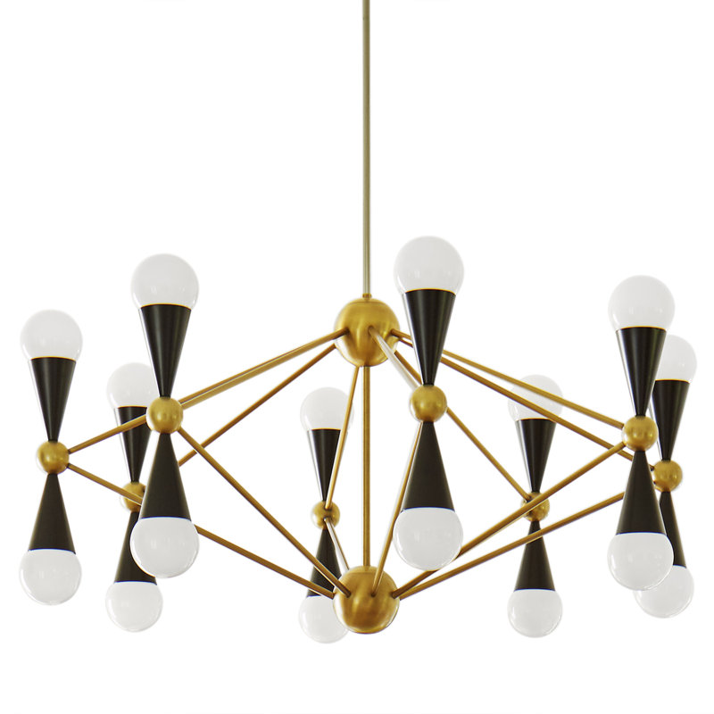 Caracas 16 Light Chandelier, Polished Brass/Black