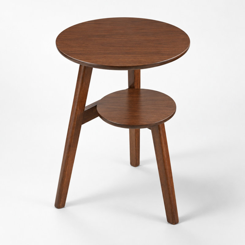 Solid Wood 2-Tier Round Side Table with Storage Shelf