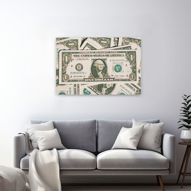 American One Dollar Bills Contemporary Wall Art Print 1 Piece Wrapped Canvas Wall Art, 81.28cm H x 121.92cm W