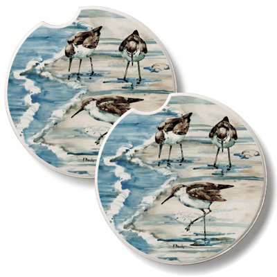 Ensemble de 2 sous-verres de voiture en pierre Sandpipers on the Beach