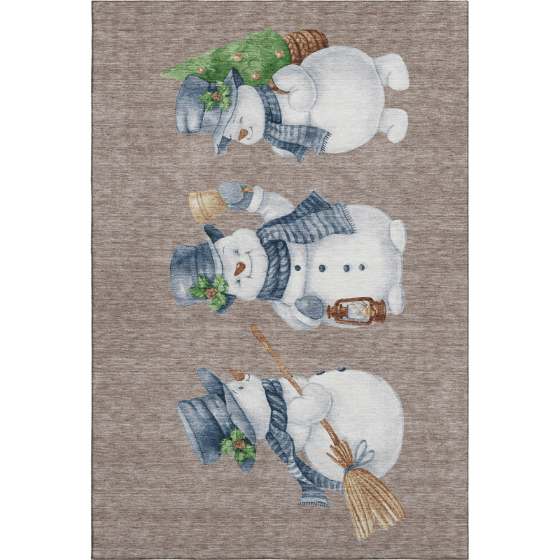 Premium Machine Washable Ingrassellino AMF1826 Happy Snowmen Holiday Rug, Rectangle 8' x 10'