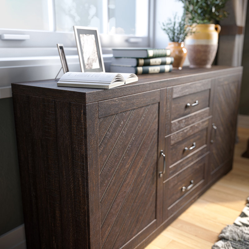 Buffet 60 po, console avec trois tiroirs et deux armoires de rangement pour la salle à manger, Espresso