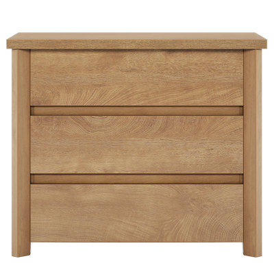 Nordic Style Nightstand With Light Oak Finish 3-Drawer Layout Multi-Functional Storage For Bedroom