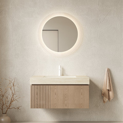 Meuble-lavabo flottant 36 po avec tiroir et porte avec 1 trou de robinet pré-percé, pré-assemblé