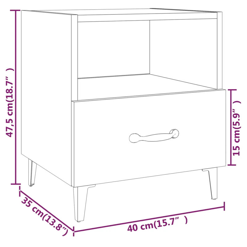 Whitnash 40cm W Bedside Table, Sonoma Oak