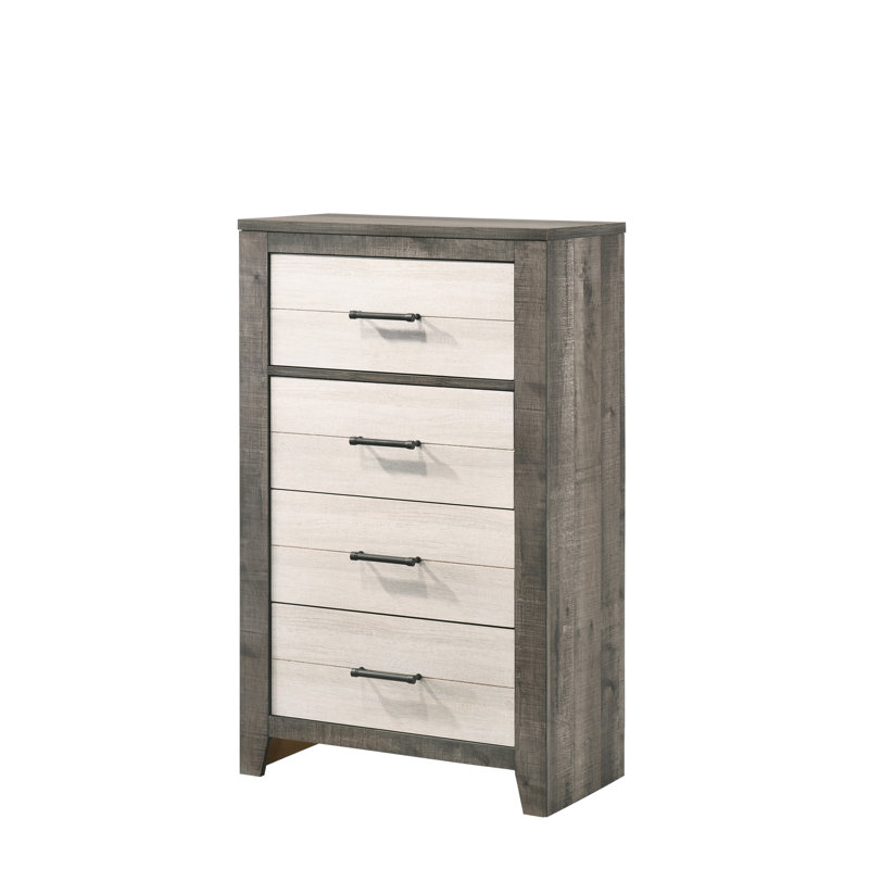 Commode 1 pièce deux tons Finition commode chevet quatre tiroirs Poignée en métal gris beige