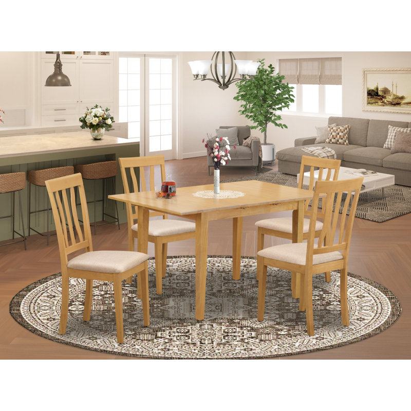 Ensemble de salle à manger moderne de 5 pièces comprenant une table rectangulaire en bois avec rallonge papillon et 4 chaises de salle à manger en lin, 81 x 137 cm, chêne