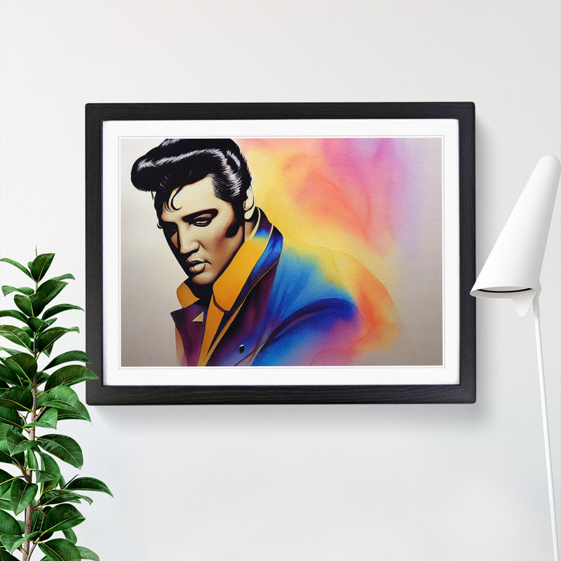 Watercolour Elvis Presley - Single Picture Frame Print, Black Framed, 46cm H x 64cm W x 2cm D