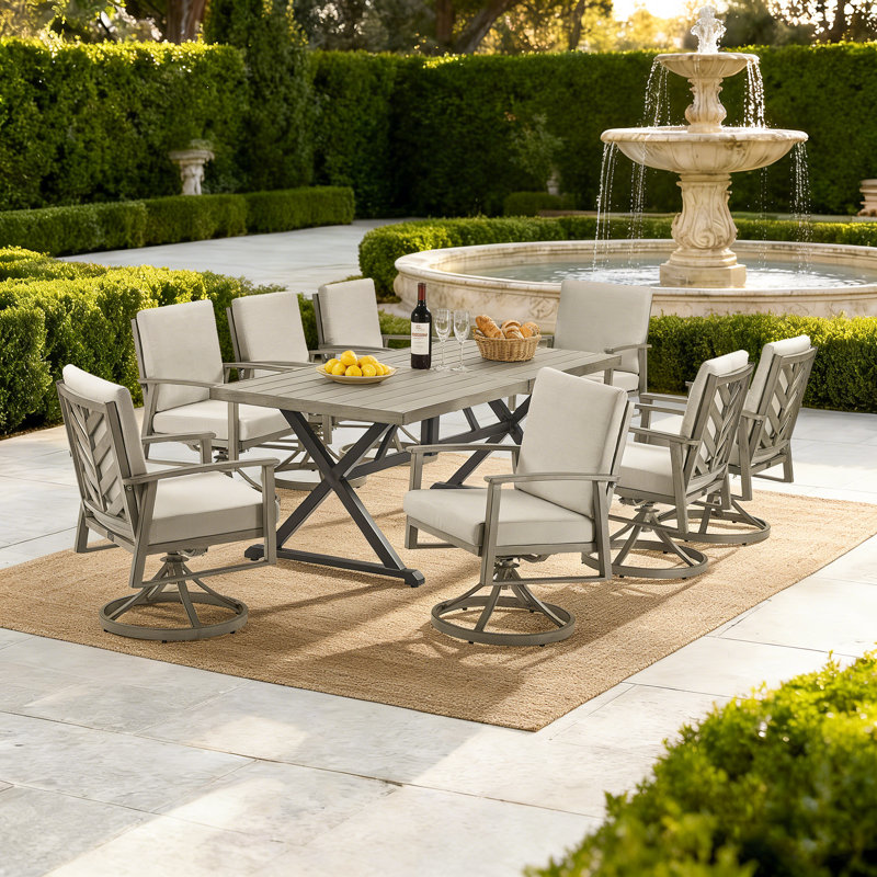 Ensemble repas rectangulaire pour 8 personnes avec coussins Sunbrella® Amario