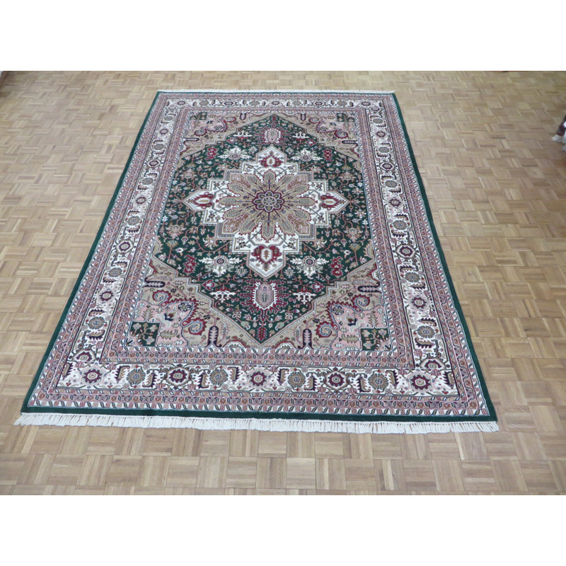 Tapis unique en laine noué à la main vert / rouge 8 pi 9 po x 12 pi 3 po Mahmood