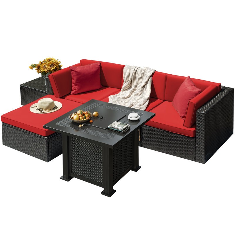 Brufsky 4-Person Wicker Patio Seating Group, Red