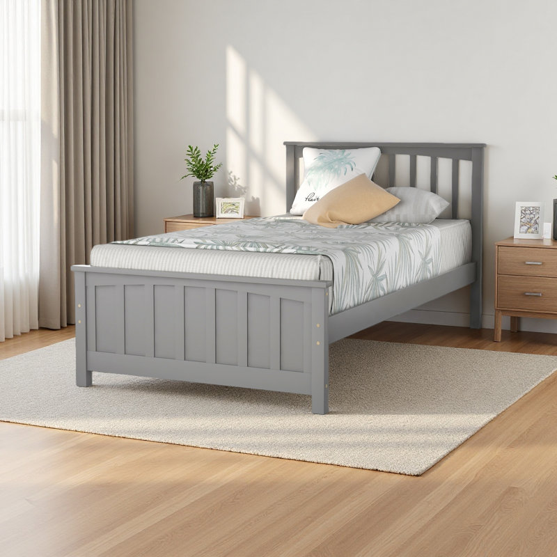 Lit plateforme en bois, Gris