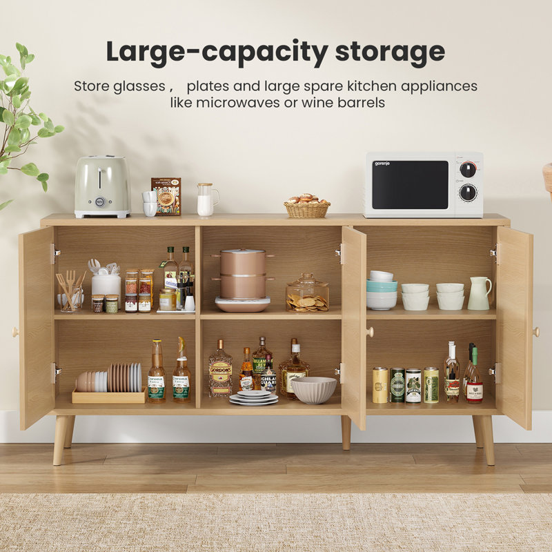 Sideboard Buffet Cabinet with 3 Rattan Doors, Natural