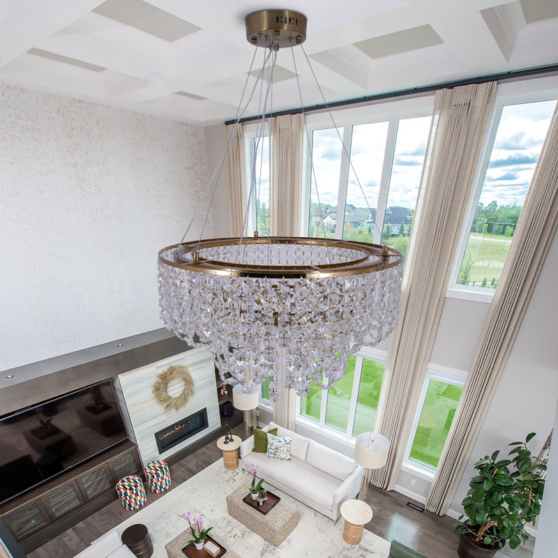 2-Tier 23.6" Dimmable LED Crystal Chandelier, Gold Modern Pendant Light for Dining Room, Living Room