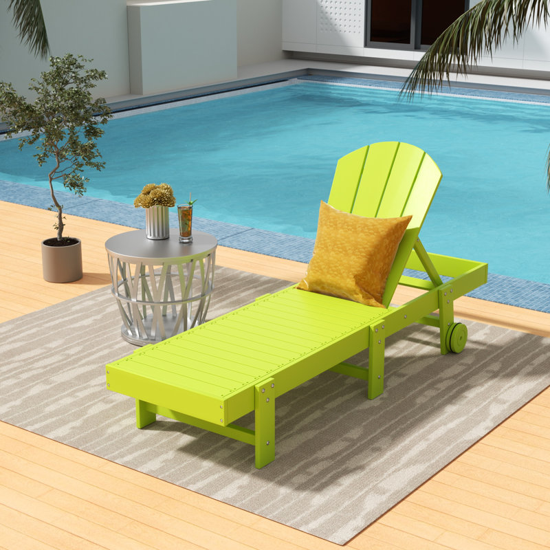 Laguna 77.6" Long Outdoor All-Weather Poly Reclining Single Chaise, Light Green