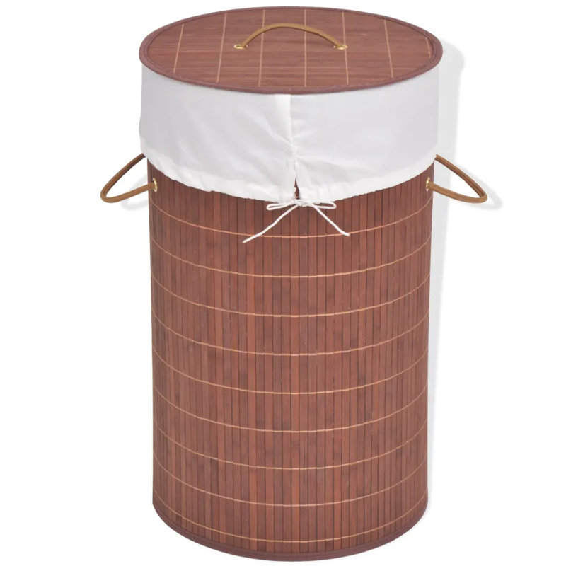 Bay Isle Home Bamboo Laundry Bin, Round, Brown, 35cm H x 60cm W x 35cm D