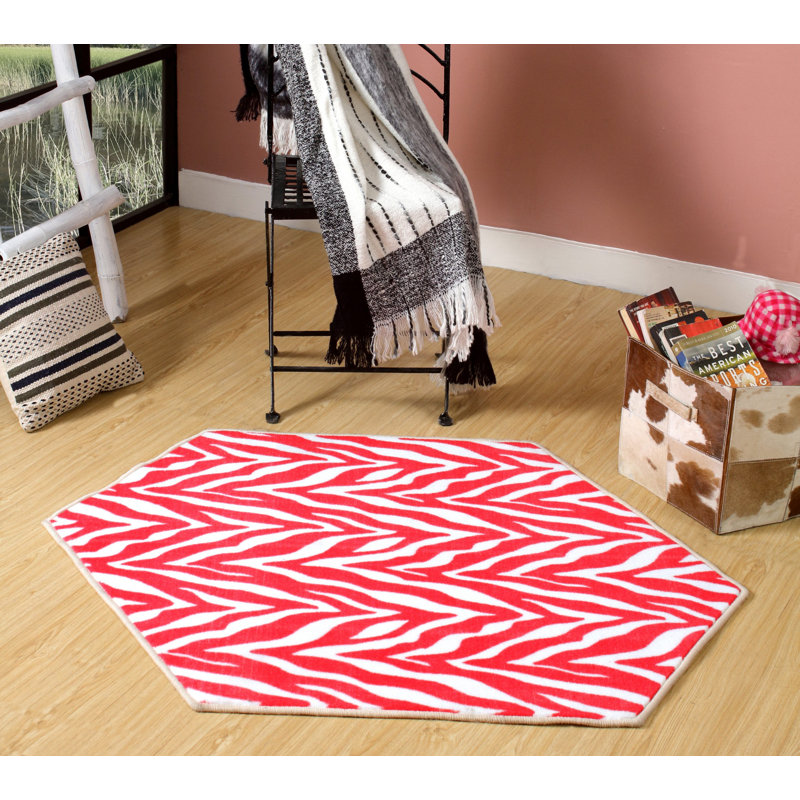 Tapis beige / rouge à imprimé animal, Hexagone 10 pi
