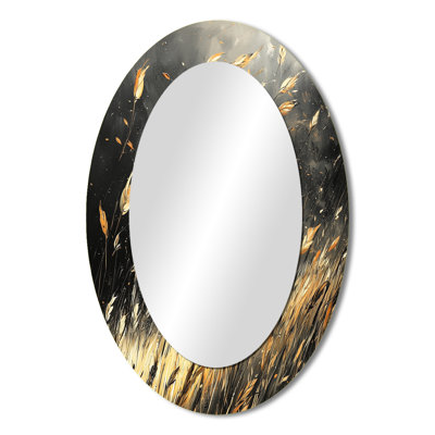 Windy Prairie Leaves II - Large Oval Wall Mirror On Metal