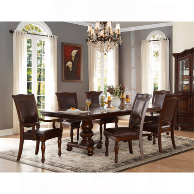 Traditional Style Dining Room Table W Leaf 2X Armchairs And 4X Side Chairs Dining 7Pc Set Brown Cherry Finish Upholstered Seat Wooden Furniture