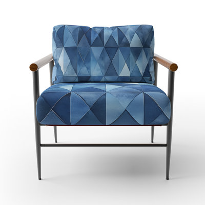 Abstract Geometric Accent Chair - Triangular Grid in Cool Blues Arm Chair