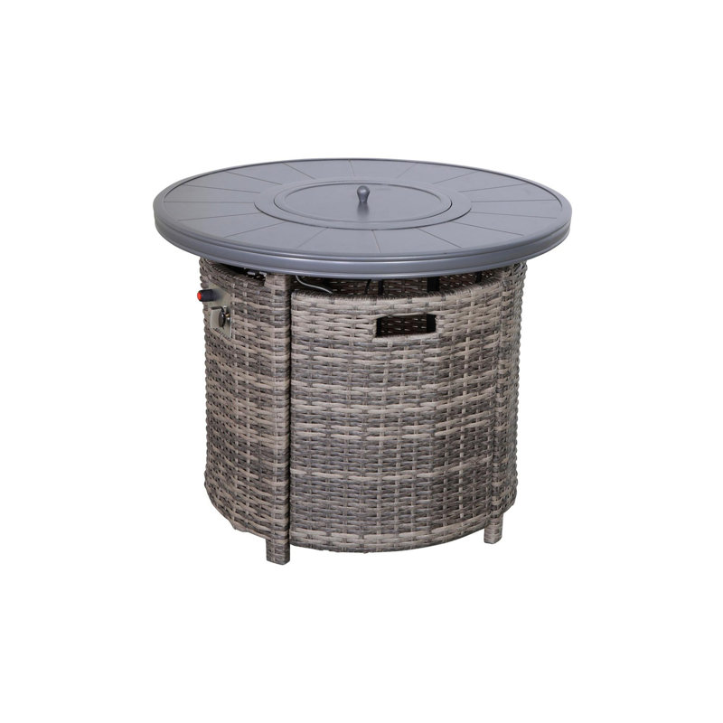 Table de foyer d'extérieur en aluminium avec couvercle H 25 po x l 32 po, Mélange de gris