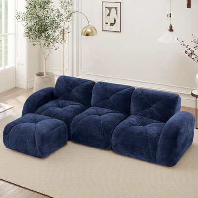 110" L-Shaped Modular Compression Sectional Sofa with Ottoman for Living Room
