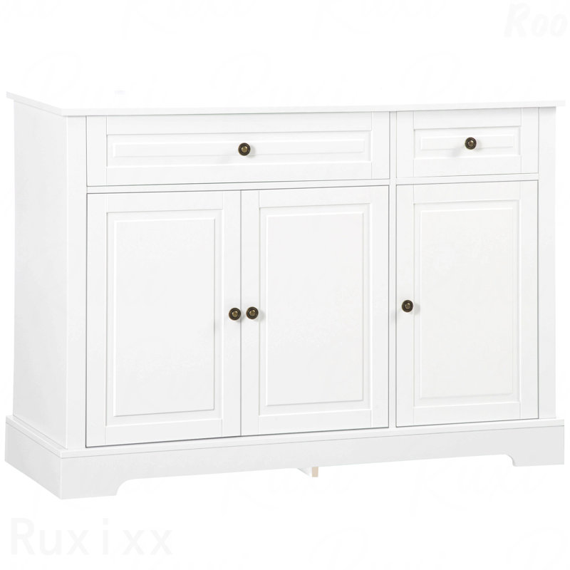 Buffet blanc - Cuisine moderne, 2 tiroirs, tablettes réglables, armoire à café, Blanc