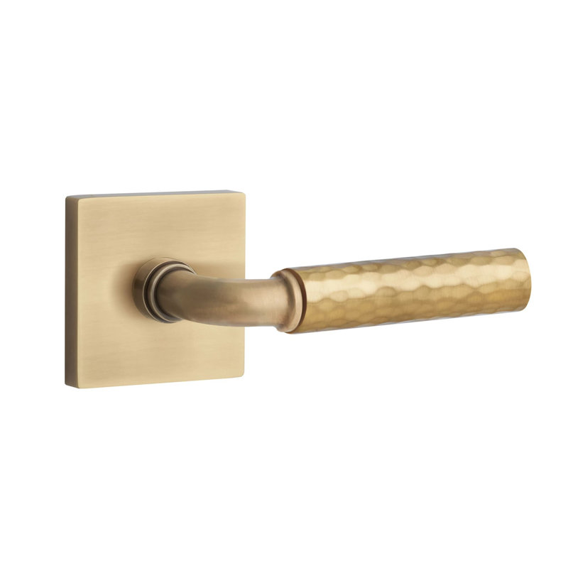 Mortaise intérieure Emtek Select avec rosette carrée et tige R-Bar, levier martelé, Gauche, Nickel poli