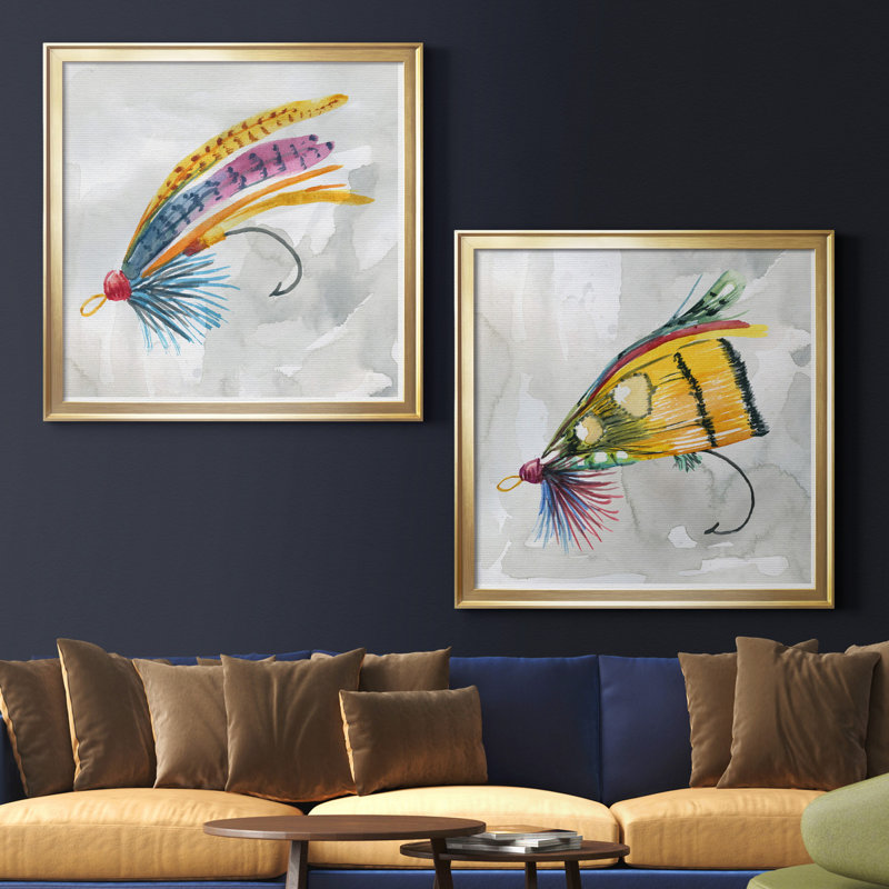«Fly Hook III», ensemble de 2 reproductions d'art, Toile encadrée dorée, Pas de tapis, H 30,5 po x l 61 po x P 1,5 po