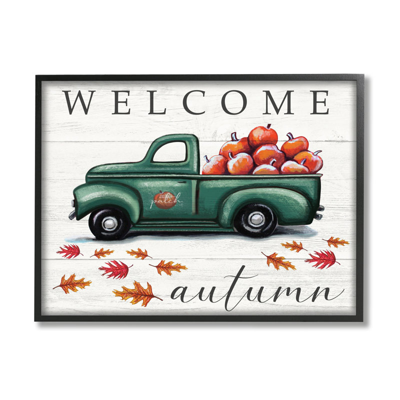 «Green Farm Truck Autumn», impression, H 11 po x l 14 po x 1,5 po, Giclée encadrée noir minuit